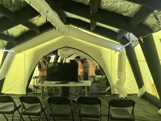 inflatable tent i-beam training exercise