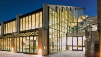 Gund Hall at night