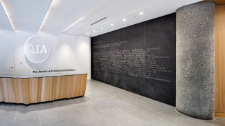 A wall at GCAD describing the AIA Gold Medal