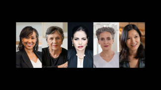 Headshots of the five women in this article