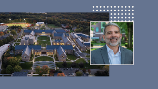 Stephen Martocchio's headshot and a building he worked on