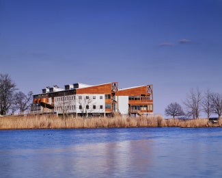 Phillip Merrill Environmental Center, view of the building looking east across the site