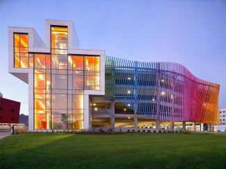 colorful abstract shapes neighborhood of play parking structure