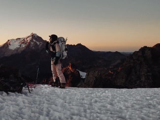 Nicole Becker climbing in Pequeno Alpamayo, Bolivia