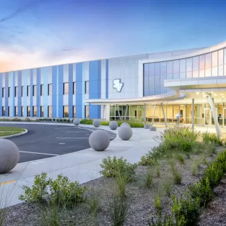 Exterior of Ehrman Crest Elementary and Middle School at sunset