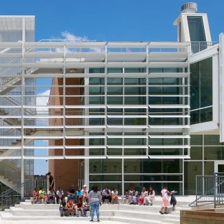 Exterior of Powell Elementary School on a sunny day