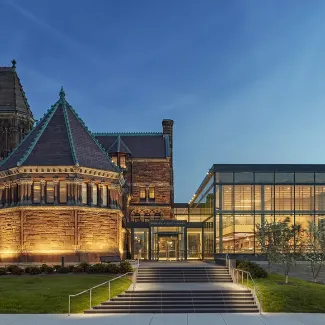 The Woburn Public Library at dusk 