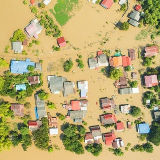 bird's eye view of flooded houses