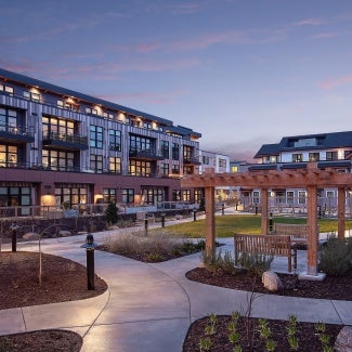 Campus-wide view of community with central connecting space.