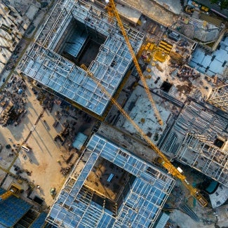 Aerial view of a large construction site