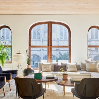 Light-filled living room in Brooklyn mass timber project