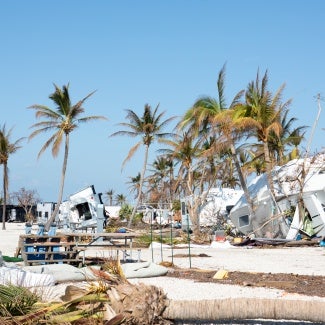 Trashed trailer park in Big Pine Key after a hurricane