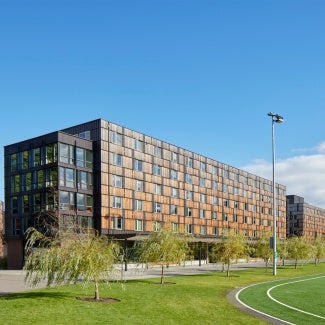 North Campus Housing takes advantage of grand natural backdrops like Union Bay and Mount Rainier. Denny Field anchors the master plan between historic campus buildings and the new housing neighborhood