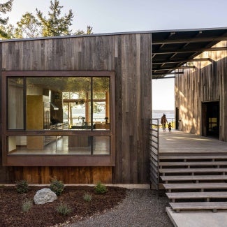 Modern-style home featuring Marvin window