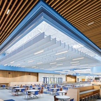 Ceiling panels in the Saratoga Springs High School cafeteria