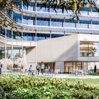 People enjoying the AIA Global Campus for Architecture & Design courtyard.