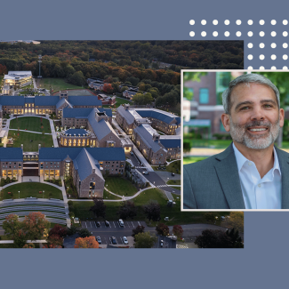Stephen Martocchio's headshot and a building he worked on