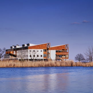 Phillip Merrill Environmental Center, view of the building looking east across the site