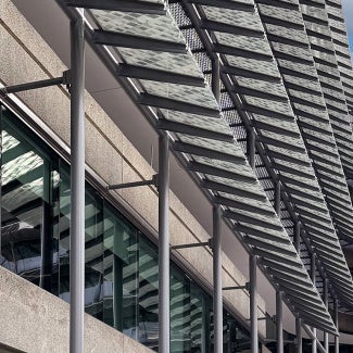 Solar panels on exterior of AIA Global Campus of Architecture & Design